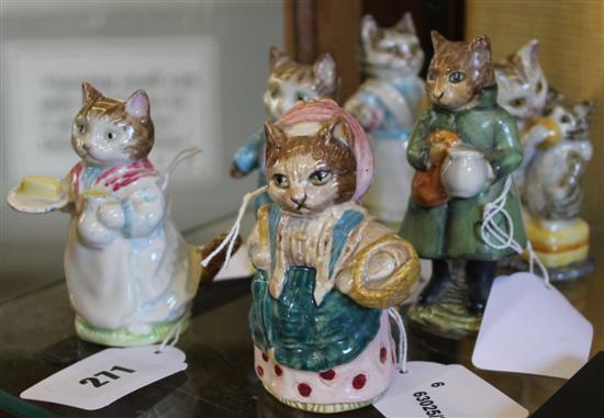 6 Beswick Beatrix Potter figures, Simpkin, Tabitha Twitchett & Miss Moppet, Tom Kitten, Ribby, etc brown back stamps(-)